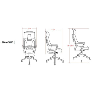 Kontorstol SD-MCH801, ergonomisk med lændestøtte og nakkestøtte, drejelig, mesh