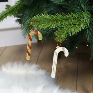 Juledekoration – Julestokke, rød, hvid & guld, 8,5 cm, skum, 10 stk. sæt