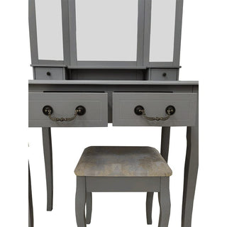 Sminkebord med spejl og skammel – Regina – grå – 80 x 40 x 142 cm