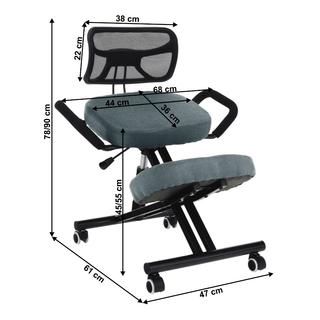 Ergonomisk kontorstol Rufus med knæstøtte og lændestøtte, fast, stof