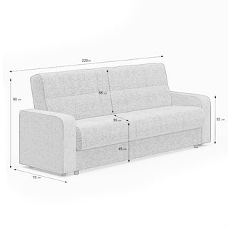 Sovesofa Amsterdam, 3 personer, med opbevaring, 220 × 70 × 90 cm