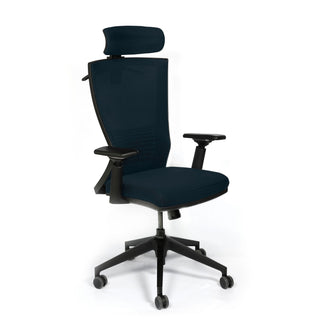 Ergonomisk kontorstol Bergamo med lændestøtte og nakkestøtte, drejelig, mesh