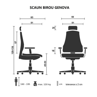 Kontorstol Genova, ergonomisk med lændestøtte og nakkestøtte, drejelig, mesh