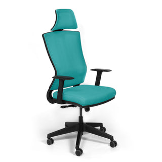 Ergonomisk kontorstol Genova med lændestøtte og nakkestøtte, drejelig, mesh