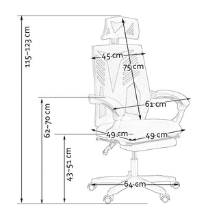 Ergonomisk kontorstol OFF 427 med fodstøtte, lændestøtte og nakkestøtte, drejelig, stof og mesh