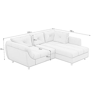 Hjørnesofa Merlin med sovefunktion, 4 personer, venstrevendt, med opbevaring, 230 × 190 × 93 cm