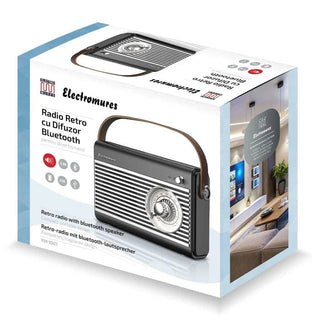 Radio med Bluetooth Electromures EM 1007 – Retro Design, FM, 5 W, USB, AUX, Sort & Sølv