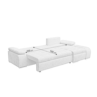 Hjørnesofa Thasos med sovefunktion, 5 personer, højrevendt, med opbevaring, 290 × 170 × 90 cm