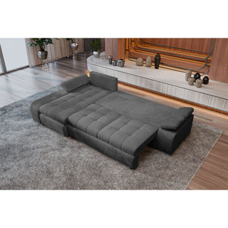 Hjørnesofa Thasos med sovefunktion, 5 personer, højrevendt, med opbevaring, 290 × 170 × 90 cm