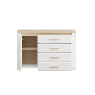 Kommode Aberdeen 2K4F1V, med låge og 4 skuffer, 134,8 × 40,1 × 87,9 cm
