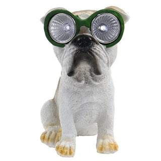 Solcelle LED lampe hvid Hoff, Bulldog-hund, Polyresin, H 20 cm
