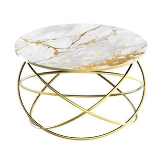DacEnergy© sofabord, Hvidt marmor-look glas, Unikt, Rund form, 75 x 45 cm, Hvid
