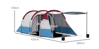 Outsunny campingtelt – 2 zoner, 3 indgange, 420x200x150 cm, vandtæt til 2000 mm