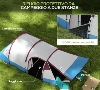 Outsunny campingtelt – 2 zoner, 3 indgange, 420x200x150 cm, vandtæt til 2000 mm