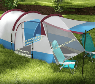 Outsunny campingtelt – 2 zoner, 3 indgange, 420x200x150 cm, vandtæt til 2000 mm