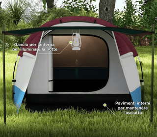 Outsunny campingtelt – 2 zoner, 3 indgange, 420x200x150 cm, vandtæt til 2000 mm