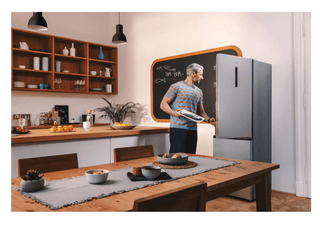 Gorenje NRK619CAXL4 Kombiskab – 304 L, 186 cm, NoFrost Plus, Klasse C, Sølv