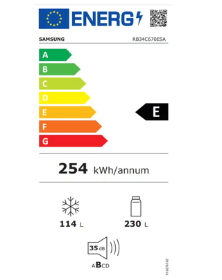 Samsung RB34C670ESA/EF Kombiskab – 344 L, 185 cm, No Frost, Klasse E, Inox