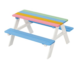 Børne-picnicbord i træ fra Ginger Home – Regnbuefarver, 89 x 79 x 50 cm
