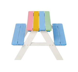 Børne-picnicbord i træ fra Ginger Home – Regnbuefarver, 89 x 79 x 50 cm
