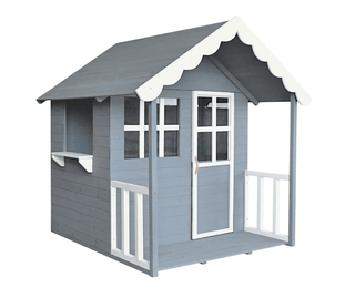 Træhus til børn – Ginger Home, Med åbne vinduer og veranda, 139x143,5x149 cm, Grå
