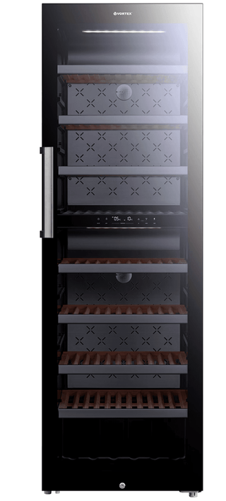 Vinkøleskab VORTEX VWC43SBK01M – 193 flasker, 430 l, 2 temperaturzoner, LED-display, H 185 cm, Sort