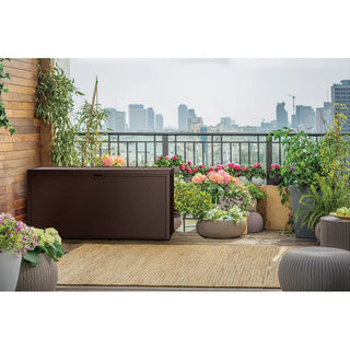 Keter Emily hyndeboks – 270 L, brun plast, 117,8 x 44,6 x 58 cm