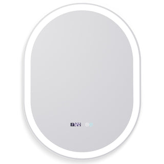 Badeværelsesspejl med LED Kadda H-3025, 60 × 80 cm, touch-betjening, dugfri funktion, urfunktion, dæmpbart, ovalt