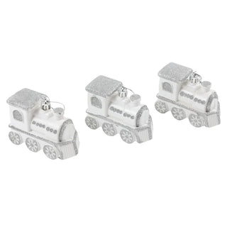 Juledekoration – Togsæt, hvid & sølv, plast, 9,5 × 7 × 4 cm, sæt med 3 stk.