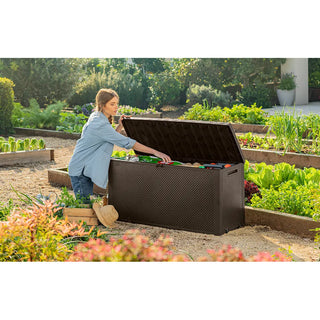 Keter Emily hyndeboks – 270 L, brun plast, 117,8 x 44,6 x 58 cm