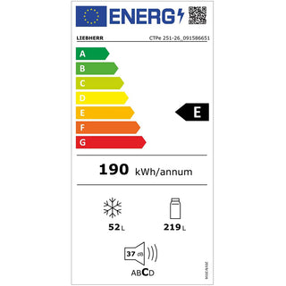 Liebherr CTPe 251-26 Køleskab med Fryser 271 L – SmartFrost, Energi E, 157 cm, Hvid