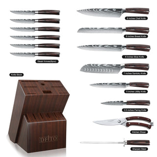 14-delers knivsæt med blok