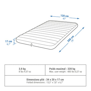 Oppustelig campingmadras til 2 personer, 200 × 120 cm, Air comfort