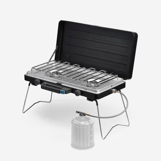 Gasblus 500 til camping 2 brændere - 2x3000 W - piezotænding - ben