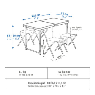 Foldbart campingbord med 4 stole 4-6 personer
