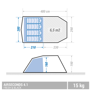 Oppusteligt campingtelt Air Seconds 4.1 Fresh & Black til 4 personer