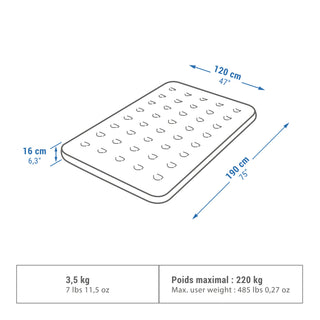 Oppustelig campingmadras til 2 personer, 190 × 120 cm, Air Basic