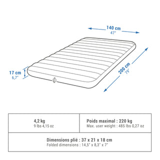 Oppustelig campingmadras til 2 personer, 200 × 140 cm, Air comfort