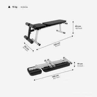 Bodybuildingbænk, sammenklappelig, med hældning/deklination Bench 500
