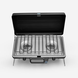 Gasblus 500 til camping 2 brændere - 2x3000 W - piezotænding - ben