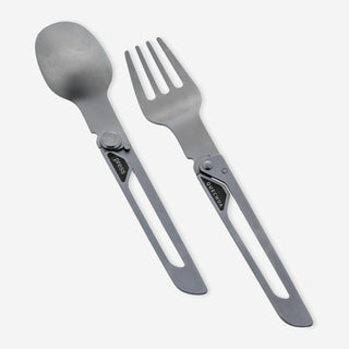 Sæt med 2 foldbare bestik 900, gaffel + ske, i rustfrit stål til camping