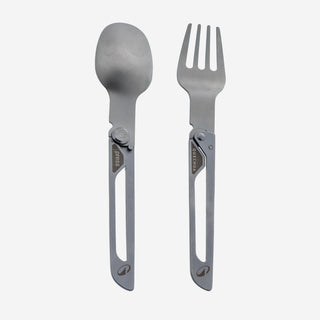 Sæt med 2 foldbare bestik 900, gaffel + ske, i rustfrit stål til camping