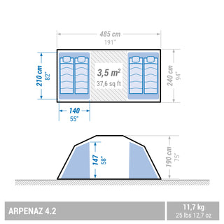 Campingtelt 4 personer 2 kabiner, Arpenaz 4.2