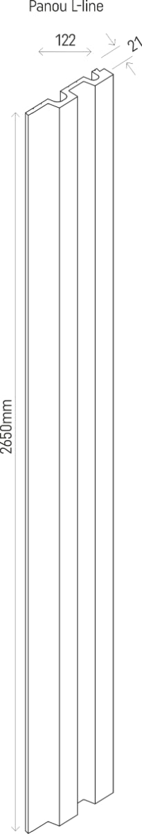 Dekorativt lamelpanel, ekstruderet polystyren, Linerio L-Line, 2650 × 122 × 21 mm