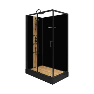 Hydromassage Brusekabine – 120 x 80 cm | Rektangulær | Sort & Bambus | Lav bund