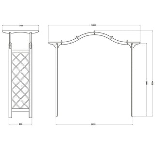 Pergola i træ til have – bue til klatreroser og blomster, 246 x 98 x 235 cm, Dafios