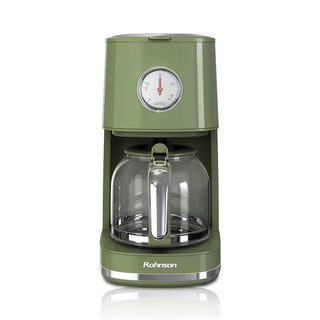 Rohnson R945 Nostalgia Kaffemaskine – 1.5 L – 900W – 12 Kopper – Retro Olive