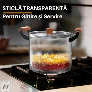 Gryde i Borosilikatglas Aurov® 5,5 L – Varmebestandig med Låg og Træhåndtag – Transparent
