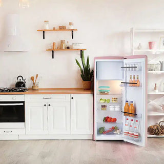 DOMO Retro Køleskab – 218 L, Pastelrosa, 144,5 cm, LED, 24 L Fryser, Justerbar Temperatur