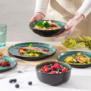 Vancasso Keramik Stel 24 Dele – Grøn/Sort, Reaktiv Glasur, Service til 6 personer